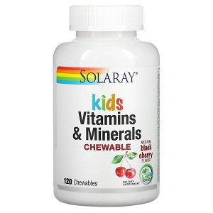 Solaray, Детские жевательные витамины и минералы, натуральный вкус черной вишни, 120 жевательных витаминов