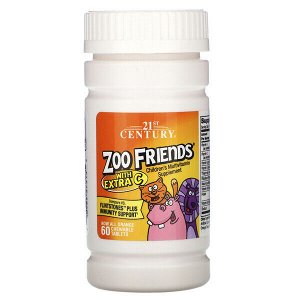 21st Century, Zoo Friends с добавлением витамина C, апельсин, 60 жевательных таб