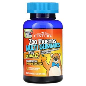 21st Century, мультивитамины в виде зверей Zoo Friends, Plus Extra C, 60 жевательных конфет