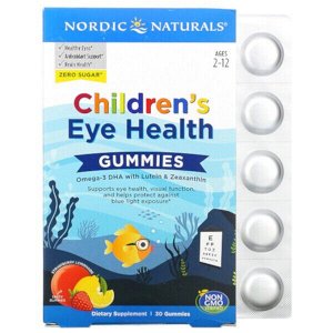 NORDIC NATURALS Детские жевательные конфеты для здоровья глаз, для детей от 2 до 12 лет, клубничный лимонад, 30 жевательных таблеток