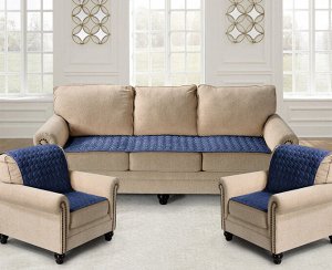 Комплект накидок на диван и два кресла Соты цвет: синий (90х210 см, 90х160 см - 2 шт)