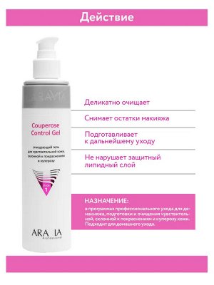 ARAVIA Professional Очищающий гель для чувствительной кожи склонной к покраснениям и куперозу Couperose Control Gel, 250 мл
