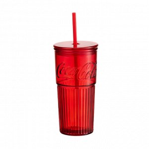 Coca-Cola Стеклянный красный стакан с трубочкой 550ml