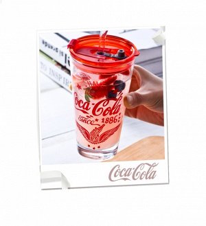 Coca-Cola, Стеклянный стакан с крышкой и трубочкой, 750ml