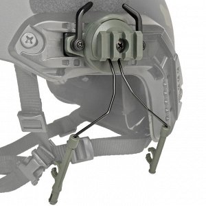 Крепление для активных наушников на шлем (олива), - Подходит для большинства современных баллистических шлемов. Имеется RIS-планка для установки дополнительного оборудования: фонаря, экшн камеры, опти