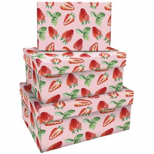 Набор прямоугольных коробок 3в1, MESHU ""Strawberry"", (19*12*7,5-15*10*5см)
