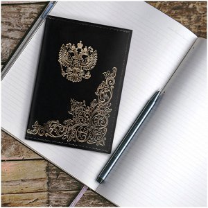 Обложка для паспорта OfficeSpace ""Герб"", лакированная кожа, тиснение золото, черная