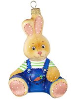 Елочная игрушка из стекла Зайчик в джинсе