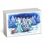 Коробка под 3 формовые игрушки на магните белая с новогодней печатью