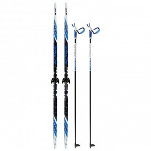Комплект лыжный: пластиковые лыжи 185 см с насечкой, стеклопластиковые палки 145 см, крепления NN75 мм, цвета МИКС