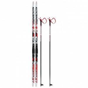 Комплект лыжный: пластиковые лыжи 185 см с насечкой, стеклопластиковые палки 145 см, крепления SNS, цвета МИКС