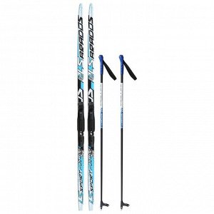 Комплект лыжный: пластиковые лыжи 150 см с насечкой, стеклопластиковые палки 110 см, крепления SNS, цвета МИКС