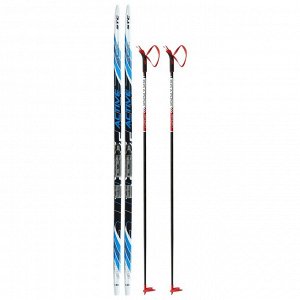 Комплект лыжный: пластиковые лыжи 185 см с насечкой, стеклопластиковые палки 145 см, крепления NNN, цвета МИКС