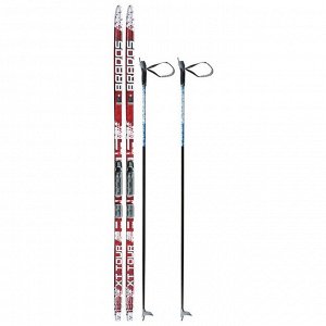 Комплект лыжный: пластиковые лыжи 185 см с насечкой, стеклопластиковые палки 145 см, крепления NNN, цвета МИКС