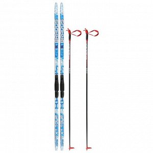 Комплект лыжный: пластиковые лыжи 195 см с насечкой, стеклопластиковые палки 155 см, крепления SNS, цвета МИКС