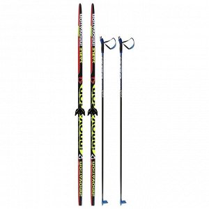 Комплект лыжный: пластиковые лыжи 205 см без насечек, стеклопластиковые палки 165 см, крепления NN75 мм «БРЕНД ЦСТ», цвета микс