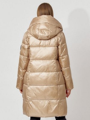 Пальто утепленное с капюшоном зимнее женское  бежевого цвета 442185B
