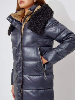 MTFORCE Пальто утепленное с капюшоном зимнее женское  темно-синего цвета 442181TS