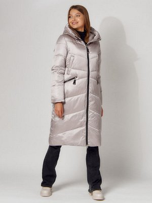 Пальто утепленное зимнее женское  бежевого цвета 442152B