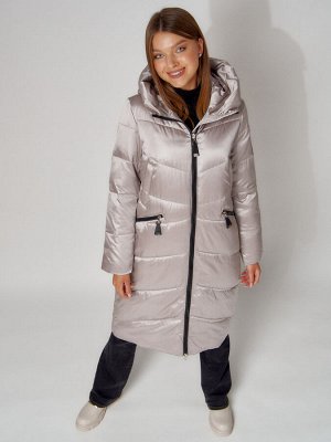 Пальто утепленное зимнее женское  бежевого цвета 442152B