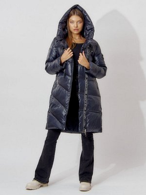 MTFORCE Пальто утепленное с капюшоном зимнее женское  темно-синего цвета 442185TS