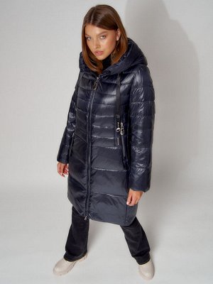 MTFORCE Пальто утепленное с капюшоном зимние женское  темно-синего цвета 442116TS