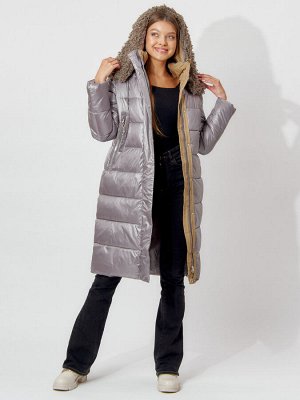 MTFORCE Пальто утепленное с капюшоном зимнее женское  серого цвета 442181Sr