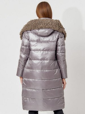 MTFORCE Пальто утепленное с капюшоном зимнее женское  серого цвета 442181Sr