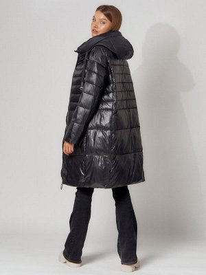 Пальто утепленное с капюшоном зимние женское  черного цвета 442116Ch
