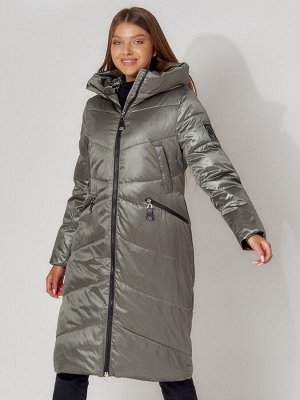 Пальто утепленное зимнее женское  цвета хаки 442152Kh