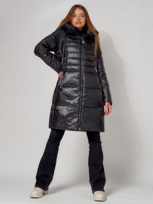 Пальто утепленное с капюшоном зимние женское  черного цвета 442116Ch