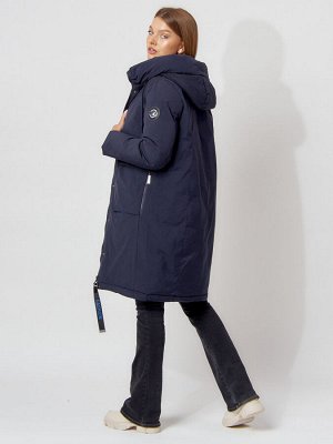 MTFORCE Пальто утепленное с капюшоном зимнее женское  темно-синего цвета 442187TS