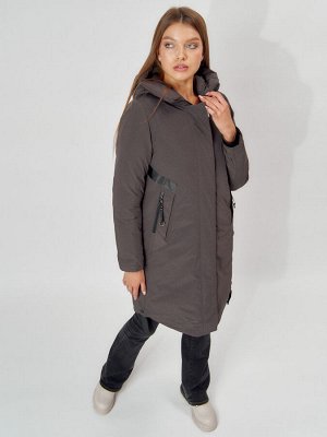 Пальто утепленное зимнее женское  темно-серого цвета 448882TC