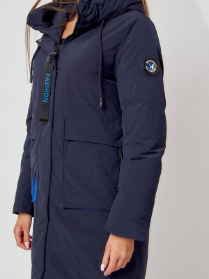 MTFORCE Пальто утепленное с капюшоном зимнее женское  темно-синего цвета 442187TS