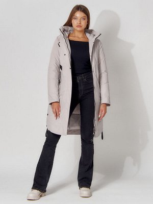 Пальто утепленное зимнее женское  светло-серого цвета 448882SS