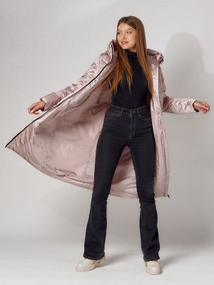 Пальто утепленное зимнее женское  розового цвета 442152R