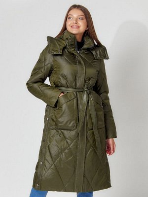 MTFORCE Пальто утепленное стеганое зимнее женское  темно-зеленого цвета 448601TZ