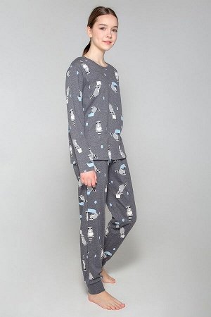 КБ 2782/серый меланж,енот-полоскун пижама для девочки (джемпер, брюки)