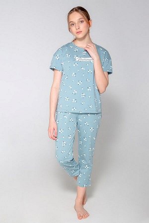КБ 2780/пыльно-голубой,ромашки пижама для девочки (фуфайка, брюки)