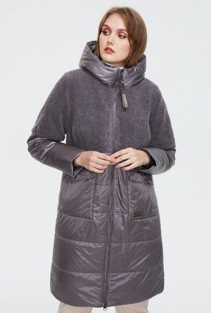 Трендовое женское утепленное демисезонное пальто с капюшоном, цвет фиолетовый