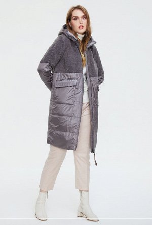 Трендовое женское утепленное демисезонное пальто с капюшоном, цвет фиолетовый