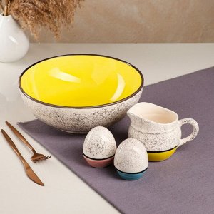 Набор посуды "Султан", керамика, желтый, синий, розовый, 4 предмета: салатница 2.7 л, соусник 300 мл, солонка 100 мл, Иран