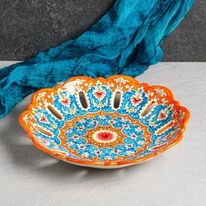 Фруктовница Риштанская Керамика «Цветы», d=33 см, оранжевая