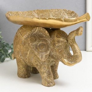 Сувенир полистоун подставка"Слон с наскальными рисунками" золотистый 30х16х20 см