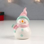 Сувенир керамика &quot;Снеговик розовый колпак и шарф&quot; 9,6х6,4х5,8 см