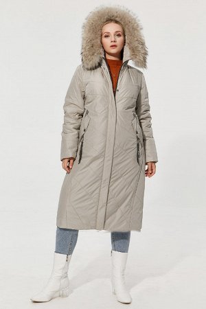 Шикарное женское зимнее пальто с натуральным меховым воротником, цвет хаки бежевый