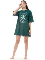 Туника-футболка женская оверсайз &quot;Love&quot;. Цвет темно-зеленый