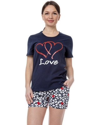 Костюм с шортами "Сердца". Цвет темно-син+сердца