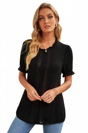 Черная кружевная блуза с короткими рукавами и оборками