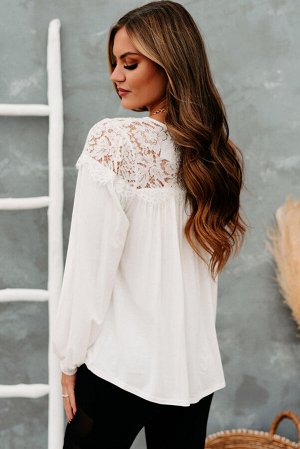 White Lace Detail Long Sleeve Top